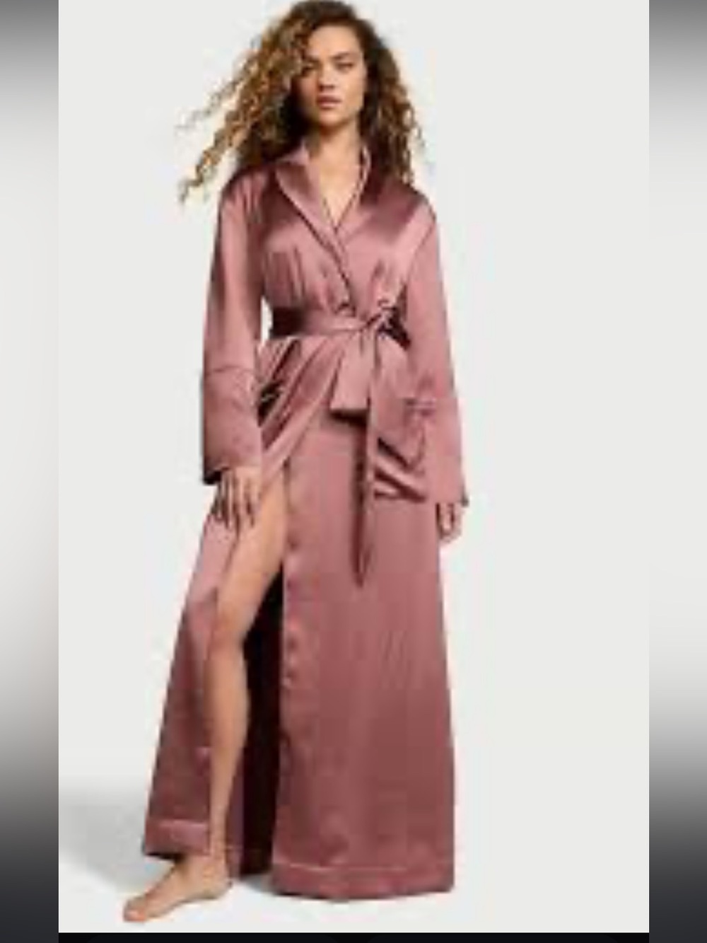 Victoria's Secret Satin Long Robe in Rosewood Pink